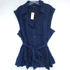 Banana Republic Vest Jacket Womens XL Blue Denim 100% Lyocell Notch Neck Slit